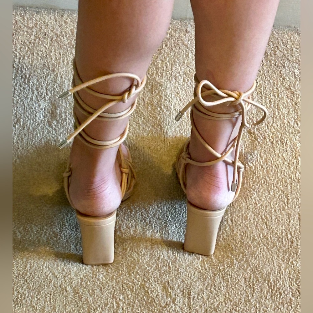 A New Day Tan Leather Tie Up Heels - Picture 9 of 9